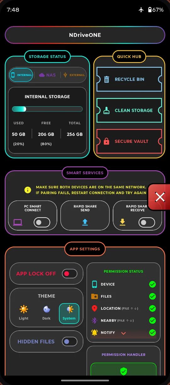 Quick hub with Recycle Bin, Clean Storage and Secure Vault